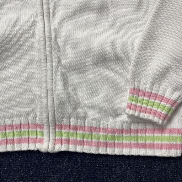 Lilly Pulitzer Cardigan Sweater Womens Medium White Full Zip Mock Neck Striped - Picture 3 of 10